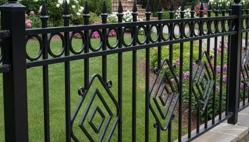 Black ornamental metal fence installation by Chop Chop Landscaping in Greenville, NC
