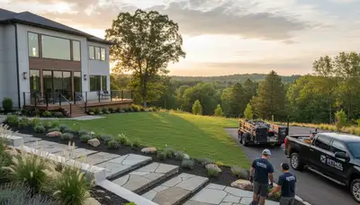 Landscaping crew serving Greenville, NC with professional lawn and yard maintenance