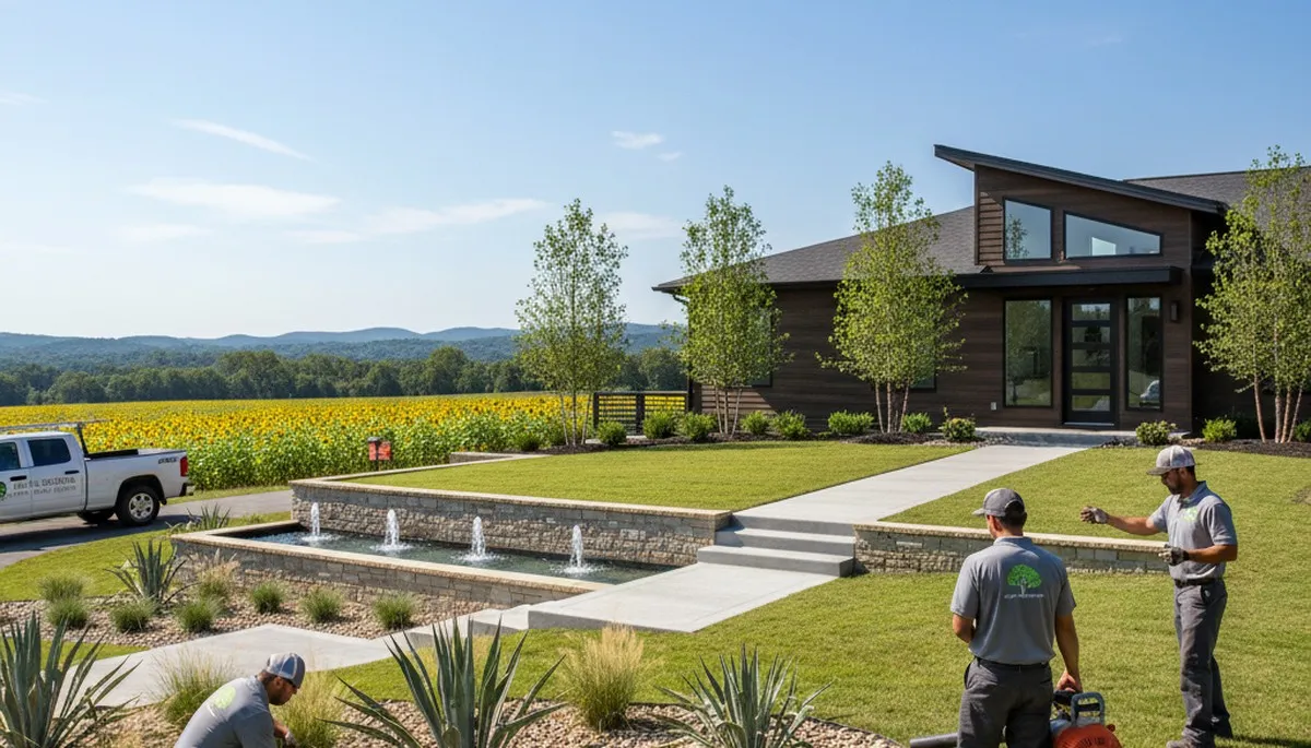 Landscaping team providing lawn care and yard maintenance in Greenville, NC