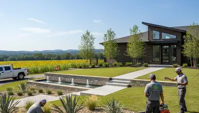 Landscaping team providing lawn care and yard maintenance in Greenville, NC
