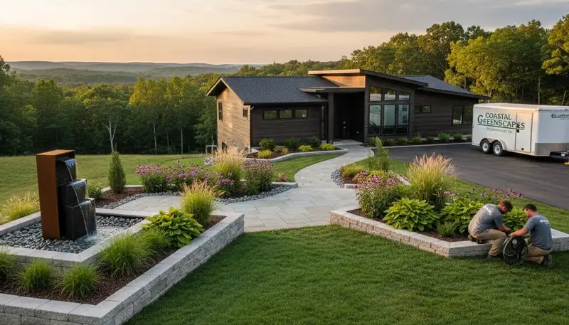 Landscaping crew providing professional lawn care in Greenville, NC