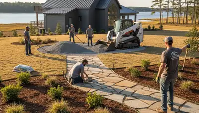 Landscaping crew serving Greenville, NC with professional lawn care and landscape maintenance