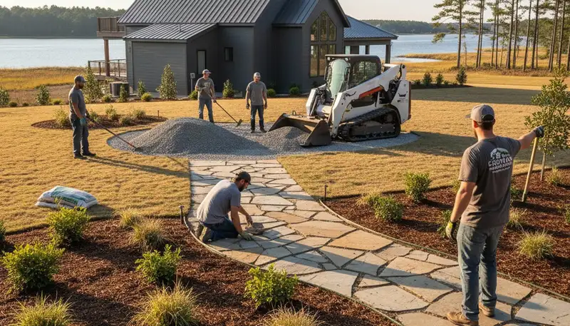 Landscaping crew serving Greenville, NC with professional lawn care and landscape maintenance