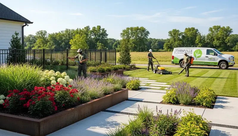 Landscaping team serving Greenville, NC with professional lawn care and outdoor maintenance