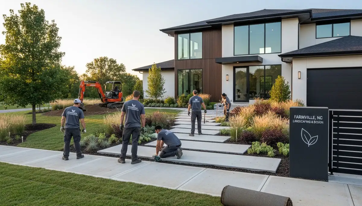 Landscaping crew serving Greenville, NC with professional lawn and landscape maintenance