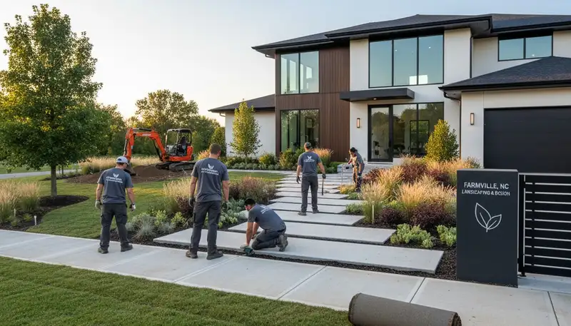 Landscaping crew serving Greenville, NC with professional lawn and landscape maintenance