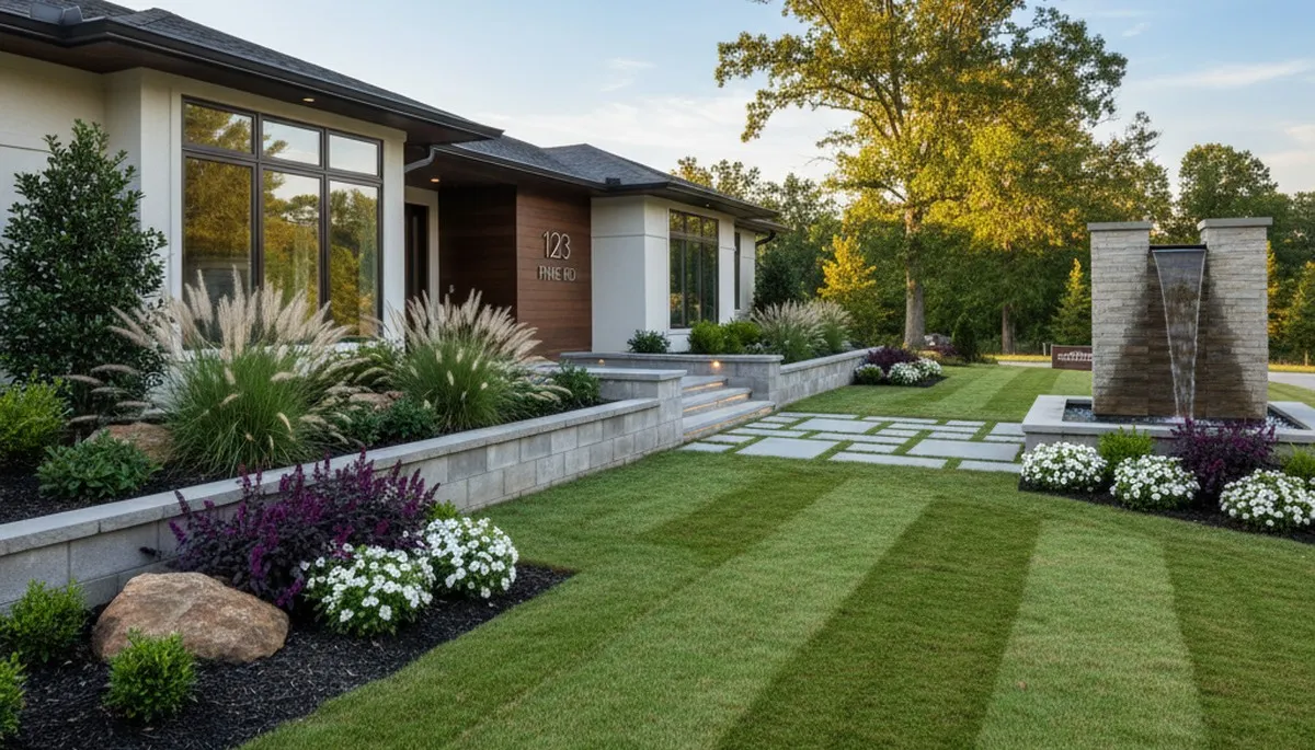 Greenville, NC landscaping team maintaining a residential lawn with professional yard care services