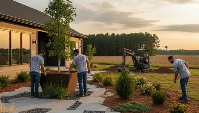 Landscaping crew serving Greenville, NC with professional lawn care and outdoor property maintenance