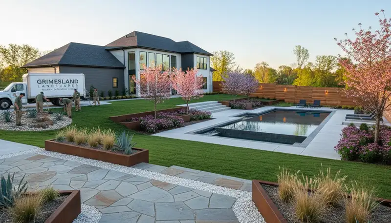 Landscaping crew providing professional lawn care services in Greenville, NC