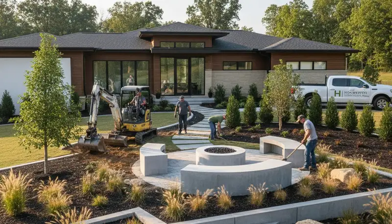 Landscaping crew providing lawn care and landscape maintenance in Greenville, NC