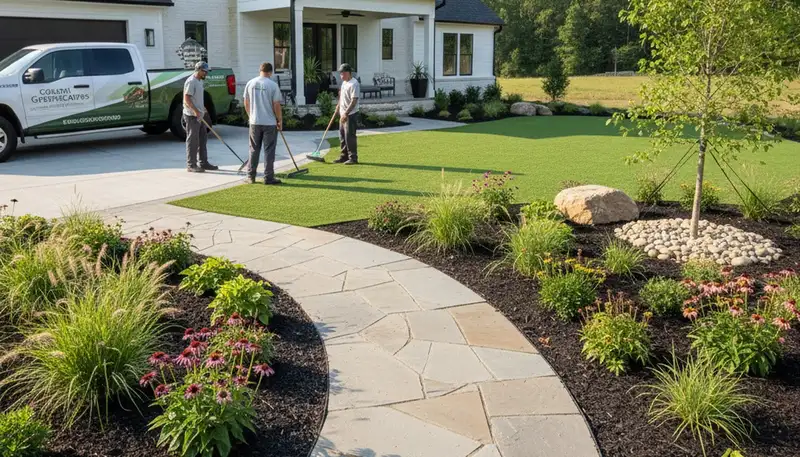 Landscaping crew serving Greenville, NC with professional lawn care and outdoor maintenance
