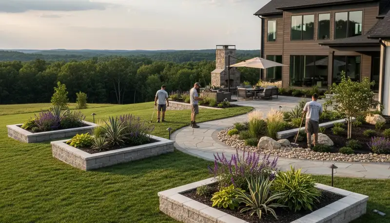 Landscaping crew in Greenville, NC providing professional lawn and landscape services