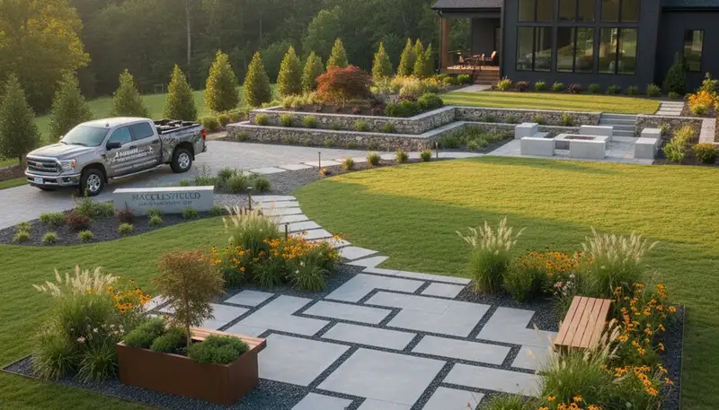 Landscaping crew providing lawn and garden services in Greenville, NC