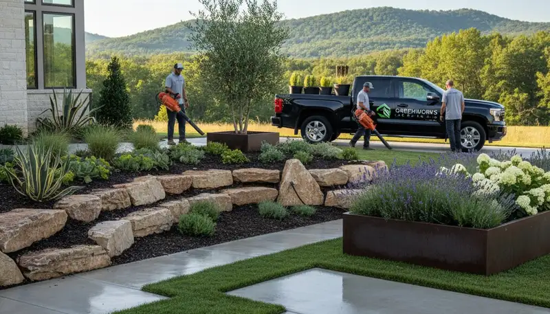 Landscaping crew providing lawn care services in Greenville, NC