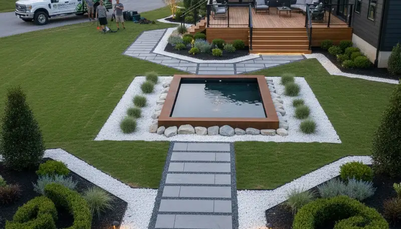 Greenville, NC landscaping service crew maintaining a residential yard