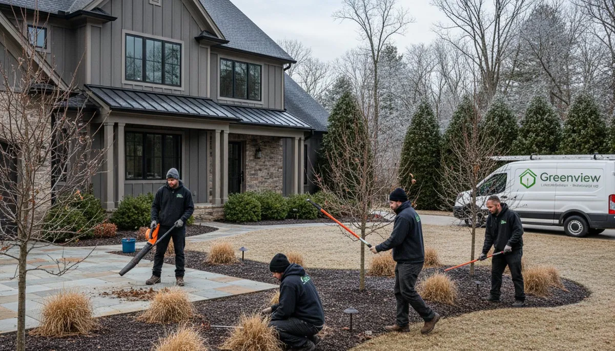 Landscaping crew working in Greenville, NC on a professional residential yard project