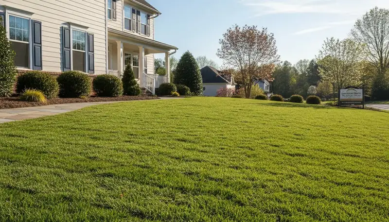 Freshly installed bright green sod lawn by Chop Chop Landscaping in Greenville, NC