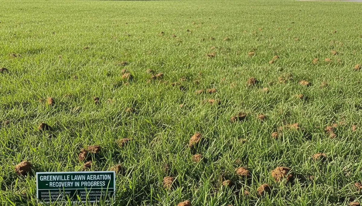 Greenville NC lawn recovering after core aeration by Chop Chop Landscaping showing greener, denser turf