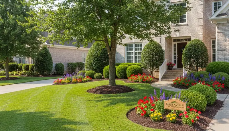 Pristine residential lawn showing professional maintenance results in Greenville, NC landscaping service